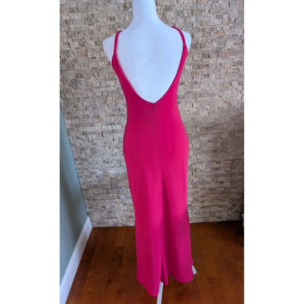 Calvin Klein High Neck Halter Sleek Pink Backless Formal Maxi Dress Gown Size 4 - Picture 3 of 13